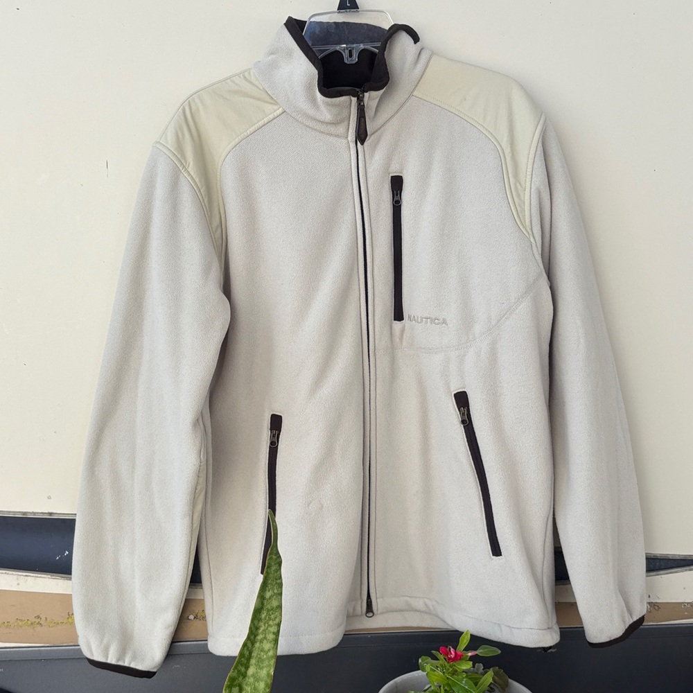 Nautica Cream Fleece Zip Jacket with Dark Trim
